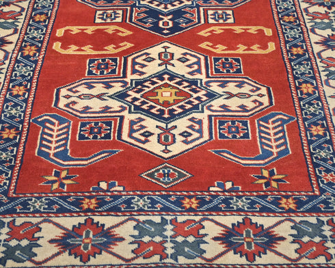 4x6 Feet Shirvan Red Afghan Hand Knotted Geometric Wool Area Rug